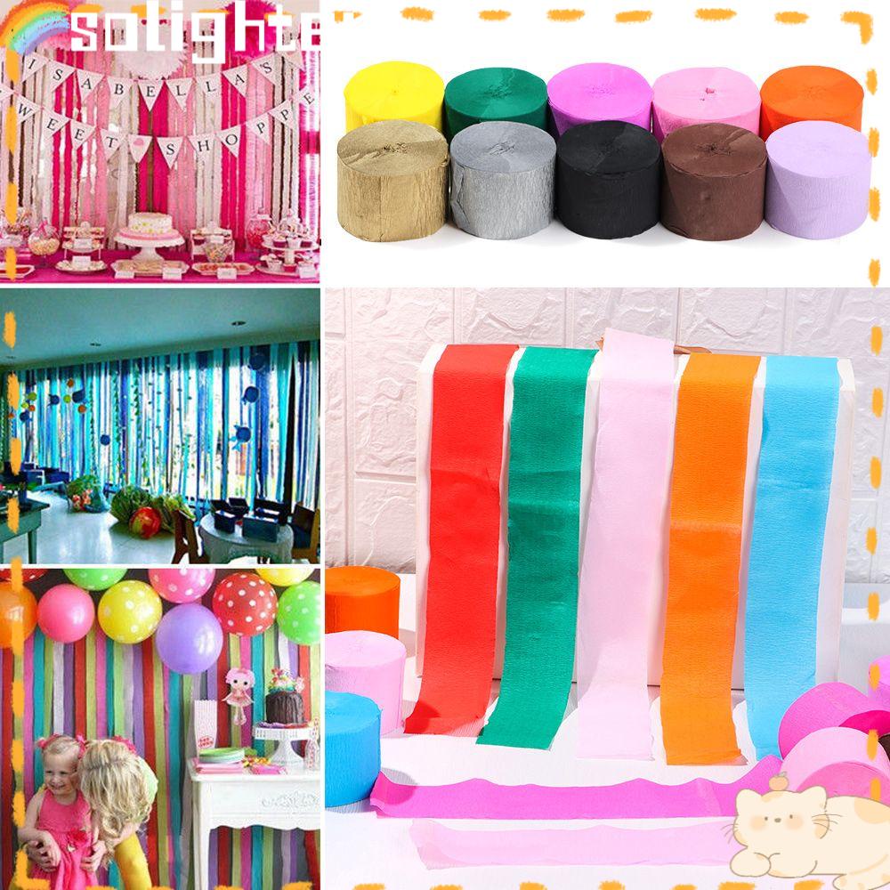 Solighter 1rol Pita Kertas Crepe DIY Rainbow Perlengkapan Pesta Garland Fotografi Backdrops