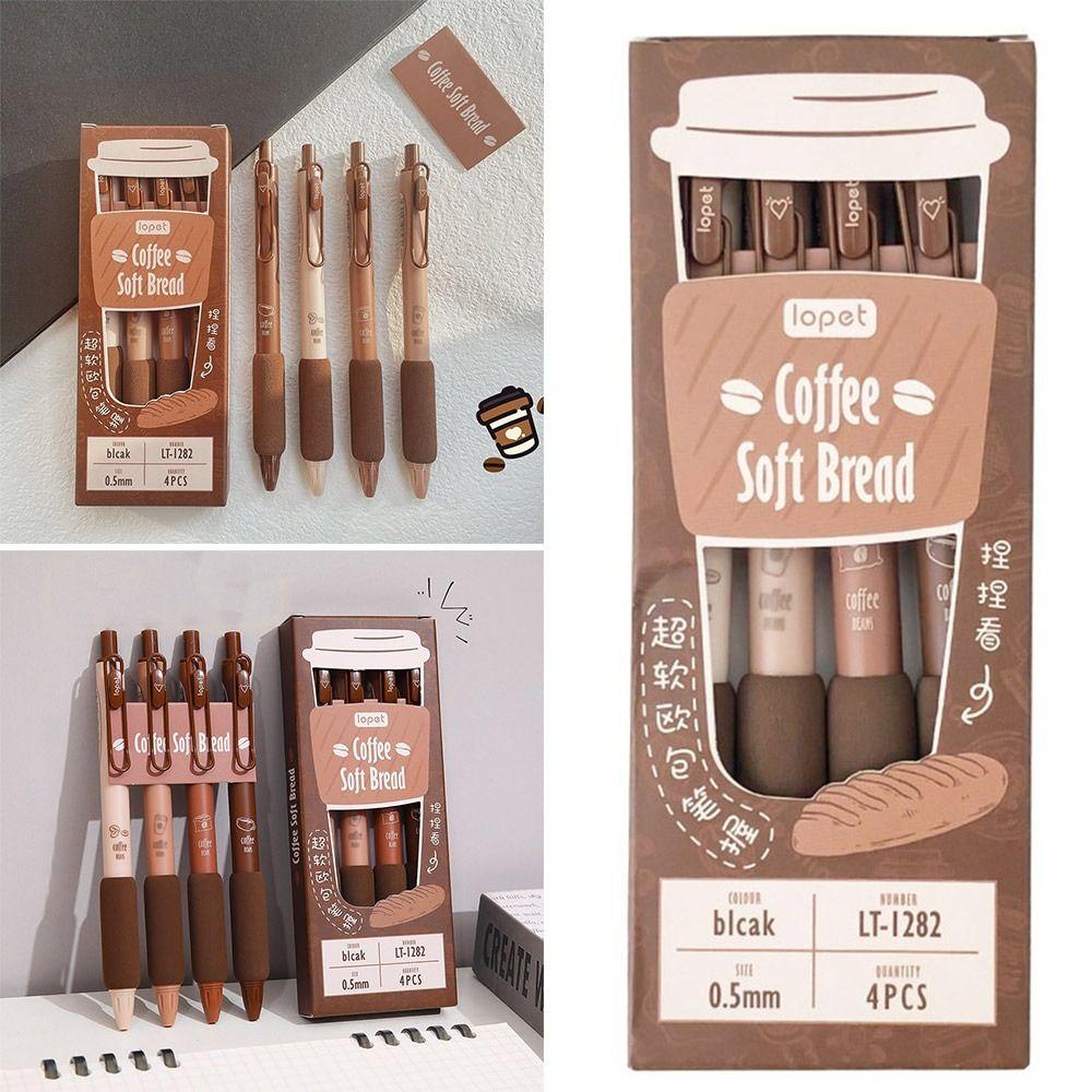 Nanas 4PCS Gel Pen Biji Kopi Untuk Menulis Tinta Warna Hitam Kreatif Alat Tulis Pena Netral