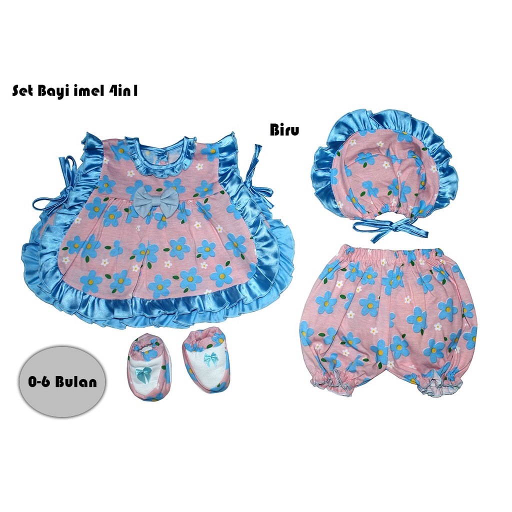 Baju Bayi Perempuan 0-6 Bulan / Kado Bayi Newborn /Set Motif Bunga 4in1