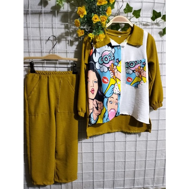 ONE SET CRINKLE AIRFLOW CROP PRINTING 2-10THN ECER GROSIR