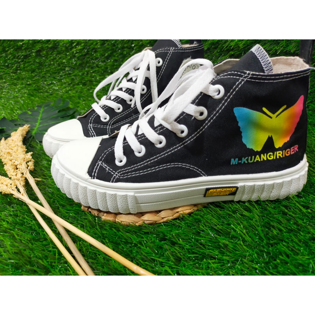 Sepatu Wanita Sneakers Model Boot Kanvas Butterfly Import