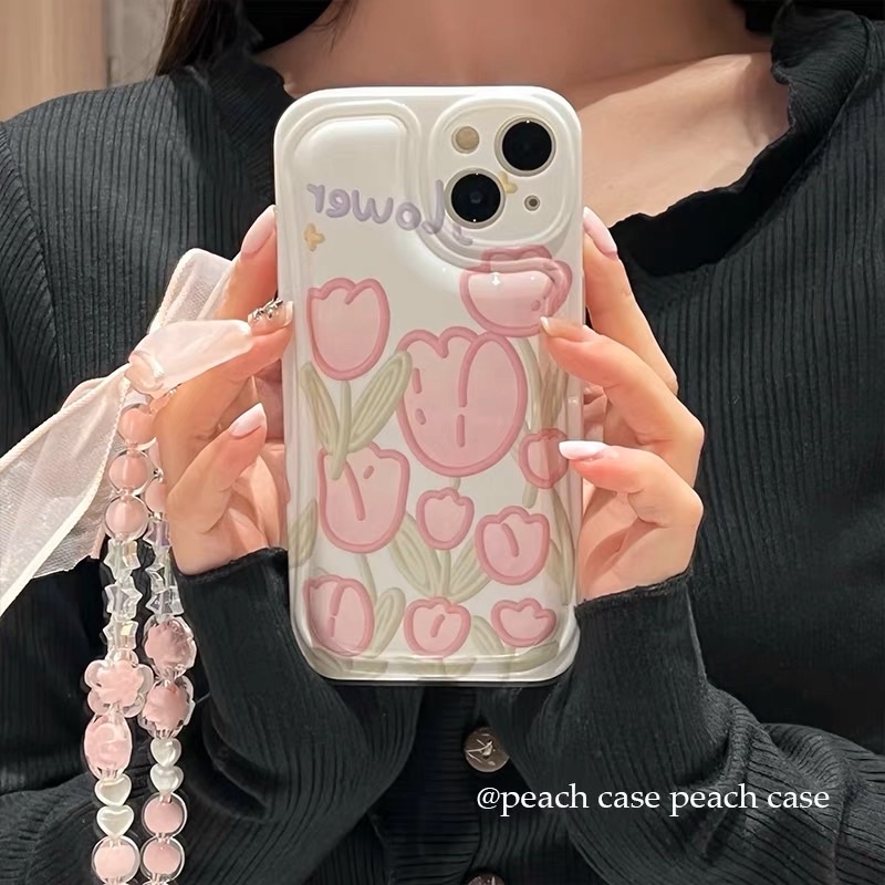 Pink Tulip Field Soaftcase Case HP Lucu forg iphone XR 11 Pro Max 12 Pro Max 13 Pro Max 14 Pro Max