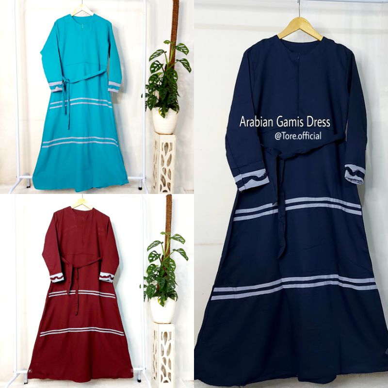 ARABIAN GAMIS DRESS BUSANA SYARI MOSCREPE LIST RENDA MUSLIM WANITA