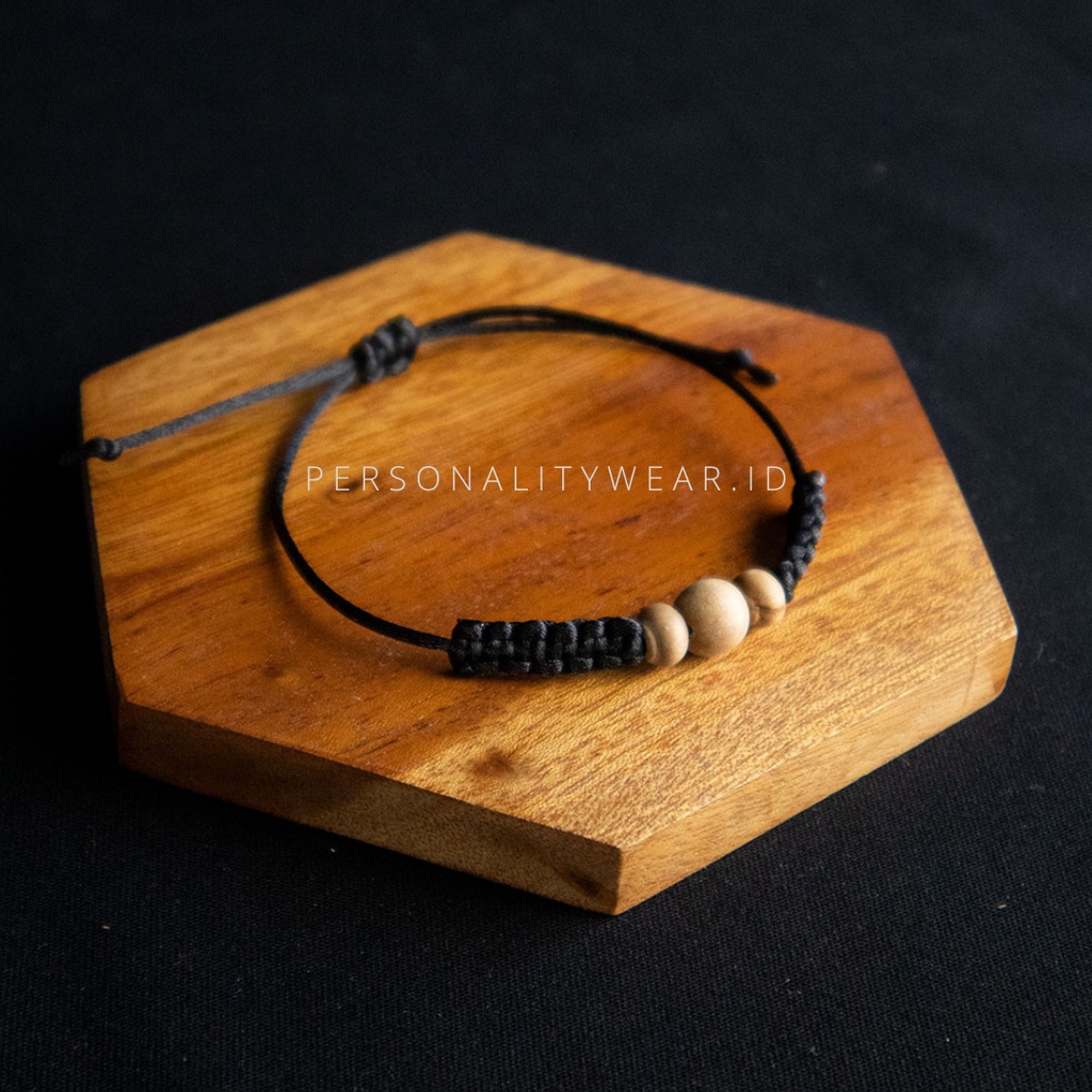 Gelang Tali Hitam Tipis Kepang Simple Prusik Pria Wanita Keren Kayu Cendana ASLI Original