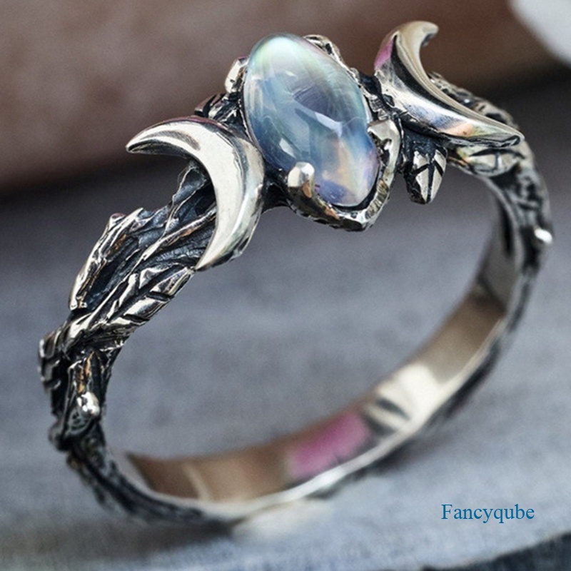 Retro Gaya Etnik Moonstone Cincin Untuk Wanita Bohemian Retro Crescent Ring Sederhana Perempuan Pertunangan Perhiasan Pernikahan