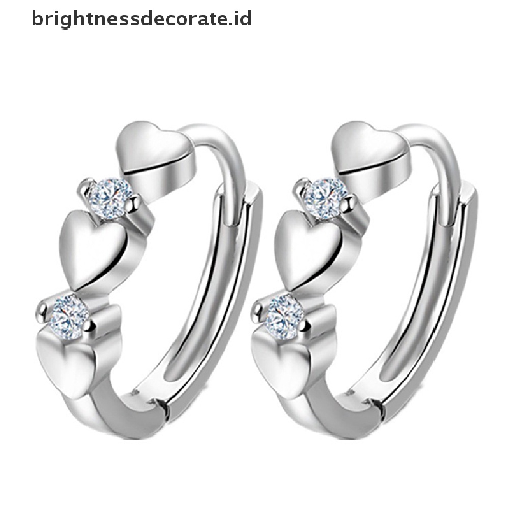 [Birth] Bentuk Cinta Penurunan Berat Badan Perak Murni Cubic Zirconia Terapi Magnet Anting Tipis [ID]