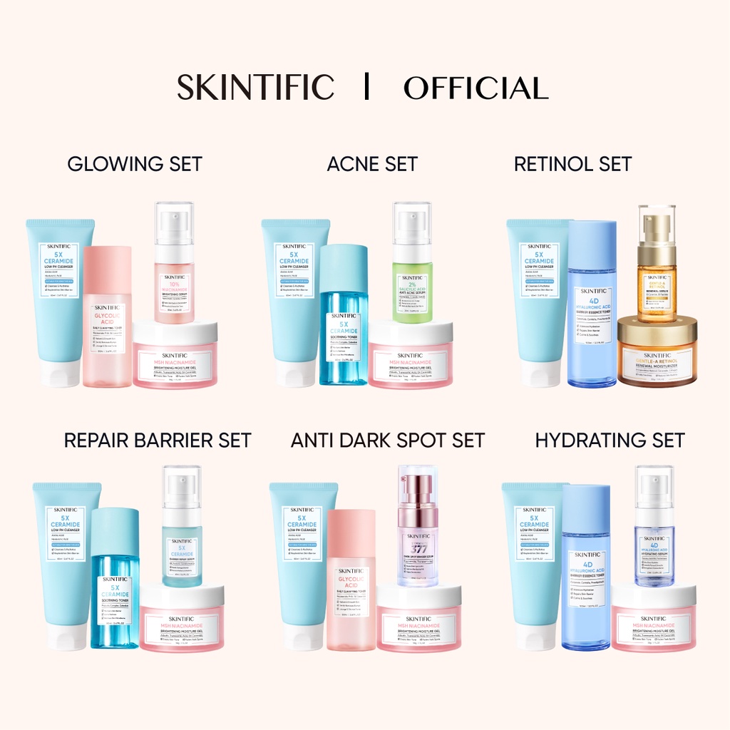 SKINTIFIC 4PCS Glowing Set Paket Skincare MSH Niacinamide Brightening  Moisturizer + Whitening Serum + Facial Cleanser +Toner