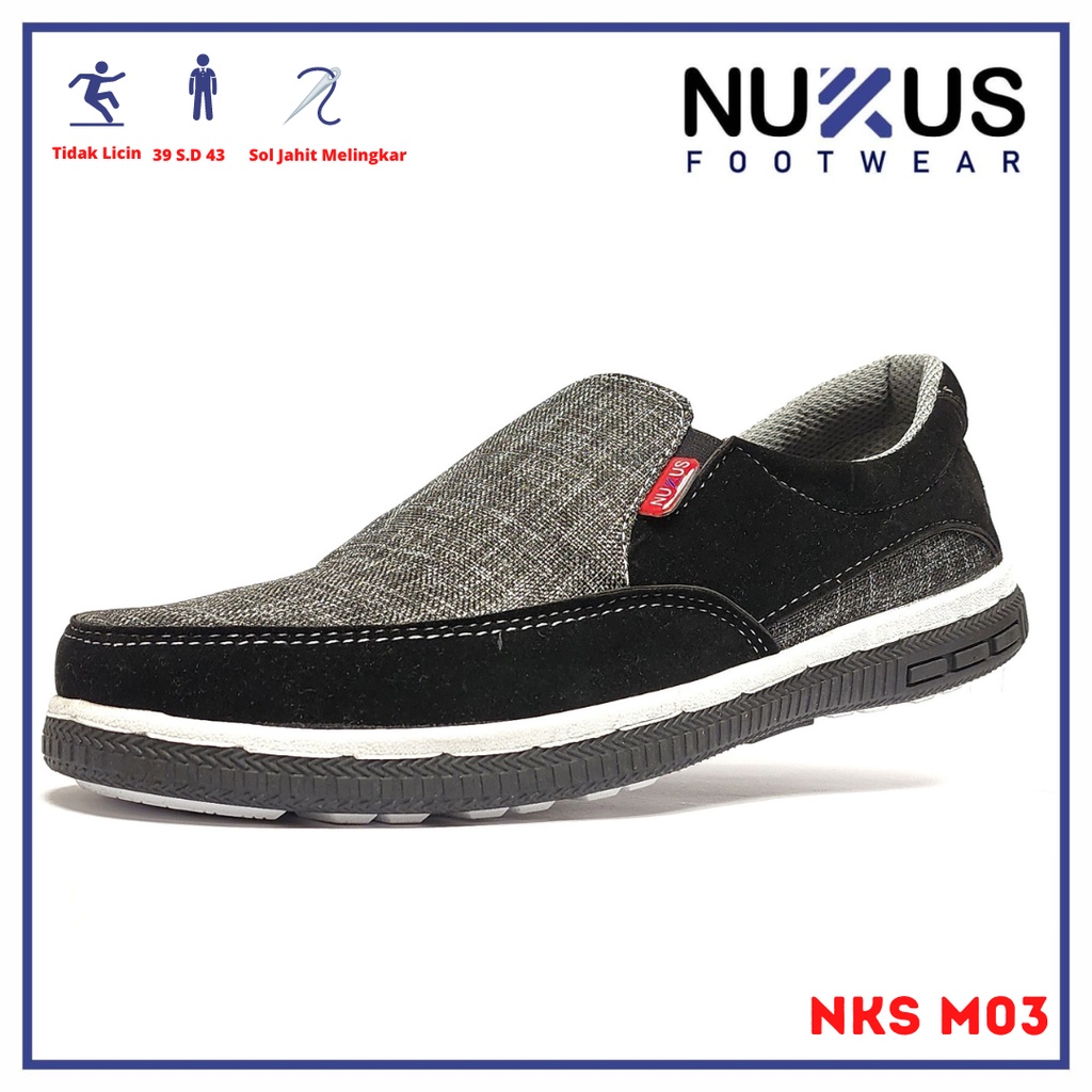 Nukus Footwear Sepatu Joging Pria Slip On Hitam - NKS M03