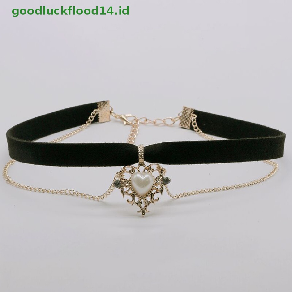 [GOOGFOUR] Vintage Velvet Black Choker Love Heart Pendant Kalung Untuk Wanita Gadis Hadiah [TOP]