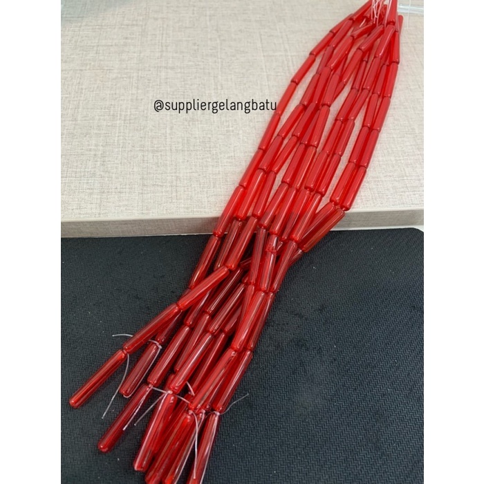 manik glass bead SOFT red quartz 30 x 5mm bahan prakarya gelang kalung