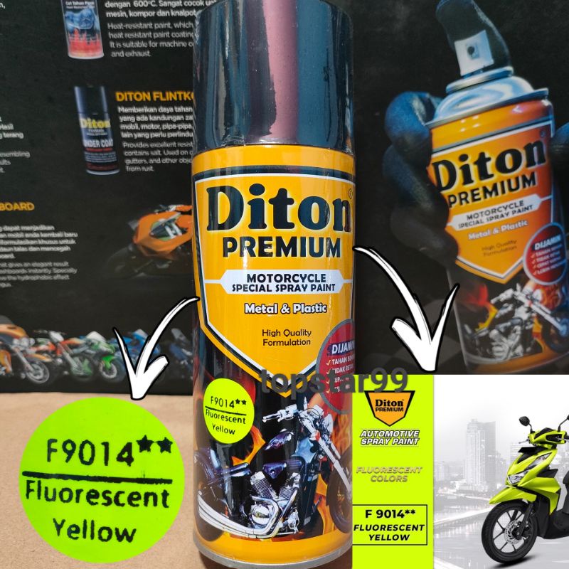 Pilok Cat Diton Premium Stabilo Yellow Kuning Fluorescent Yellow 9014 400cc Cat Semprot Tahan Bensin