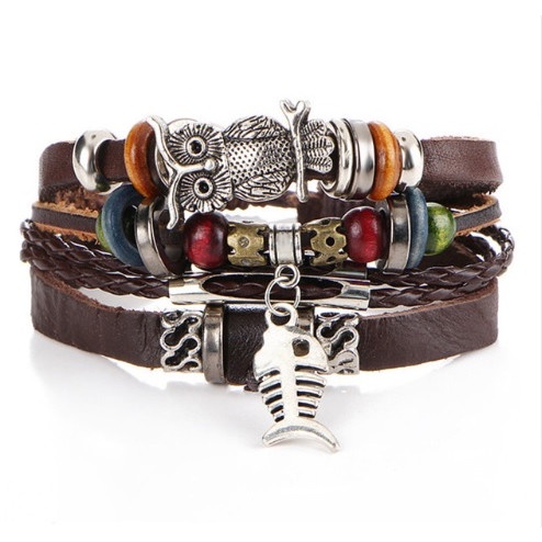 

:>:>:>:>] Gelang gaul pria dan wanita Multilayer Leather Bracelet 028