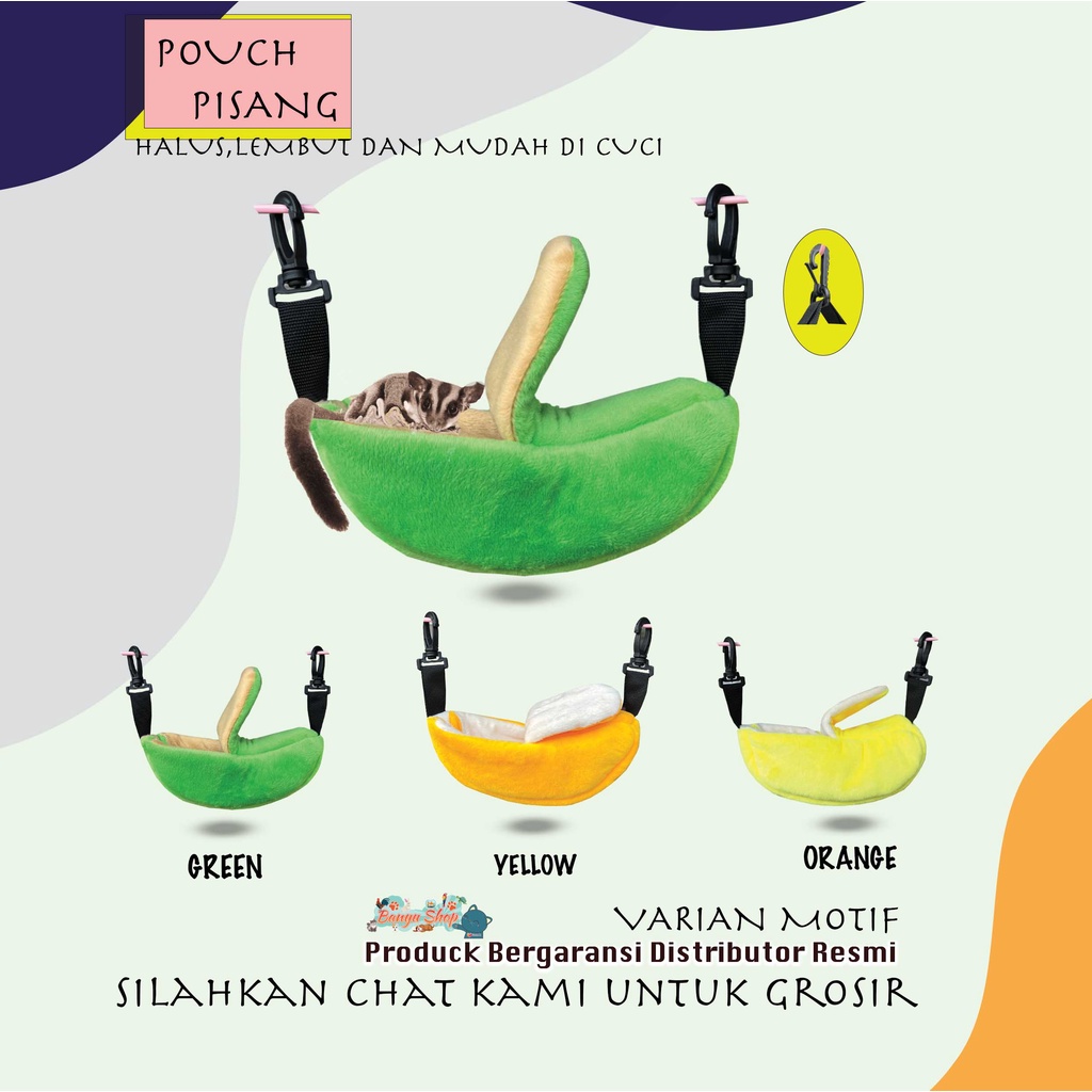 SLEEPING POUCH MODEL BANANA (PISANG) TEMPAT TIDUR SUGAR GLIDER, TUPAI TERBANG,MUDAH DI CUCI DAN LEMBUT