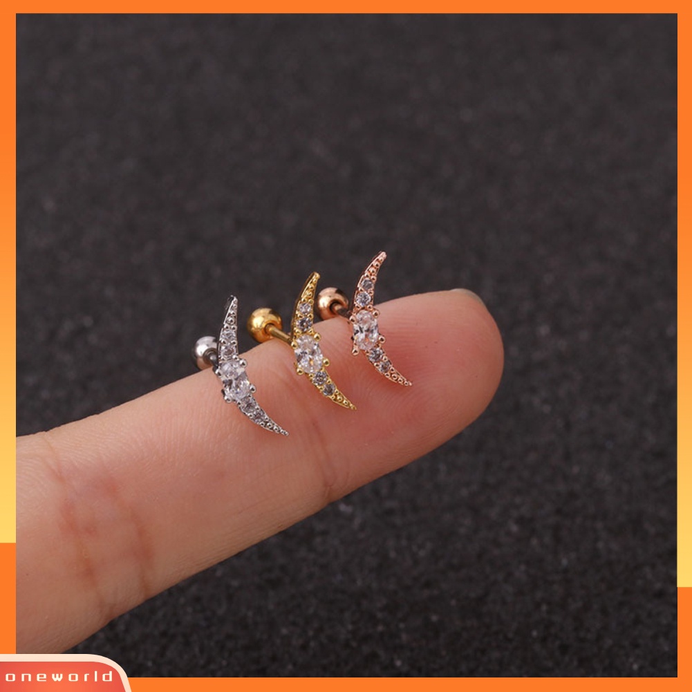 [oneworld] 1pc Lady Cubic Zirconia Hias Bintang Bulan Telinga Stud Anting Tindik Helix Perhiasan