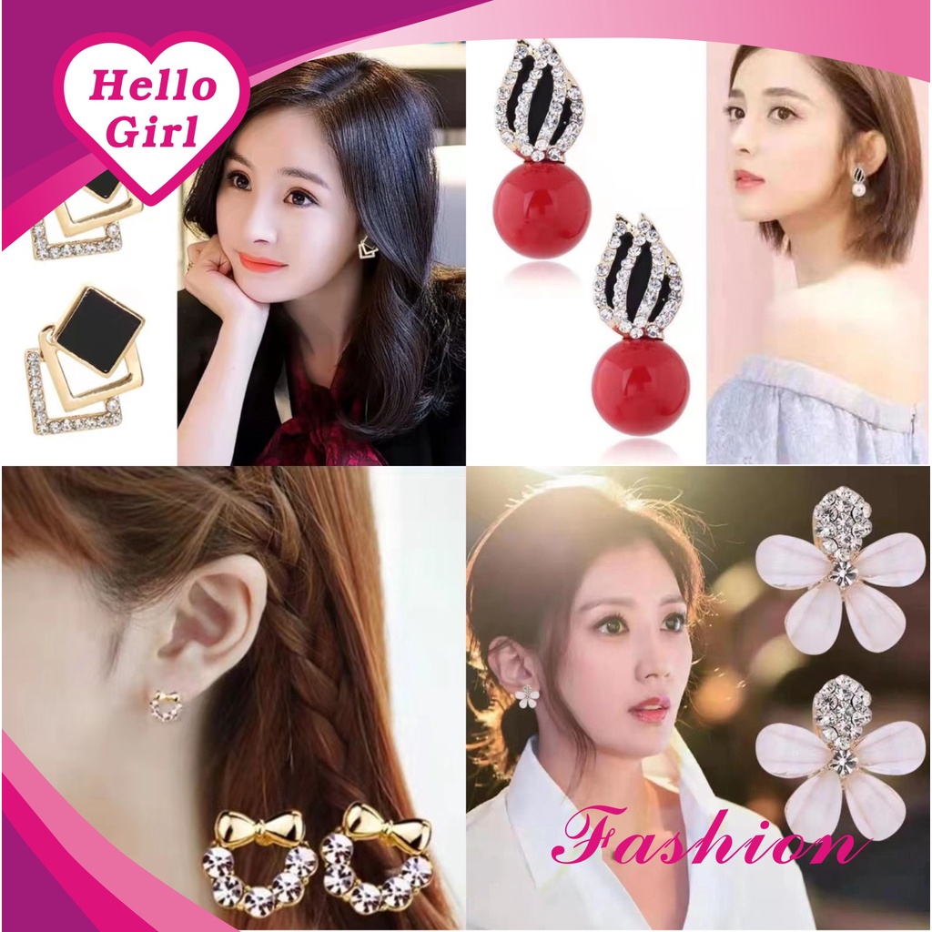 (Hello Girl)E08 Anting Wanita Model Tusuk Permata Gaya Korea Import