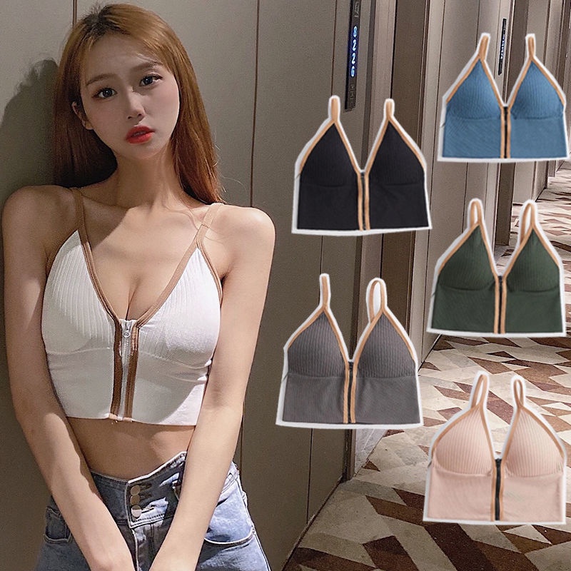 Pakaian dalam punggung wanita cantik versi Korea warna hit tanpa cincin baja gadis dibungkus dada dada kecil berkumpul anti kendur olahraga shockproof tube top wanita