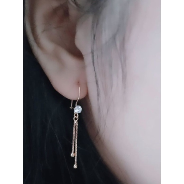 anting model kait mp 1+2 rumbay itali bandul ujung-perak asli silver 925 lapis emas-perhiasan fashion wanita terbaru