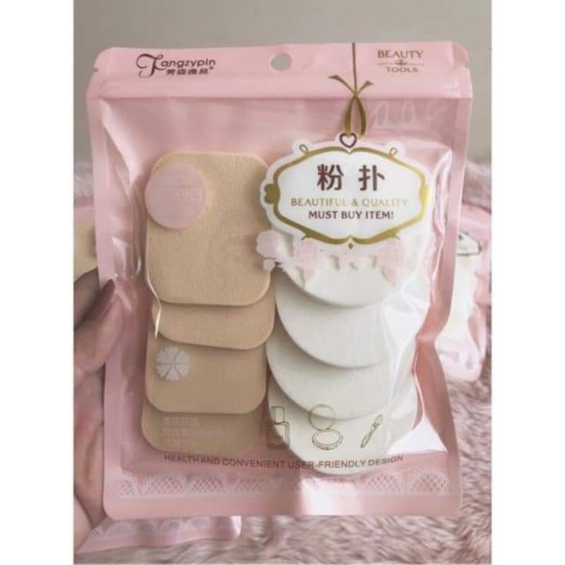 Spon bedak isi 8 / Sponge puff / spons wajah foundition/Spon bedak bulat dan persegi / Sponge SPN001