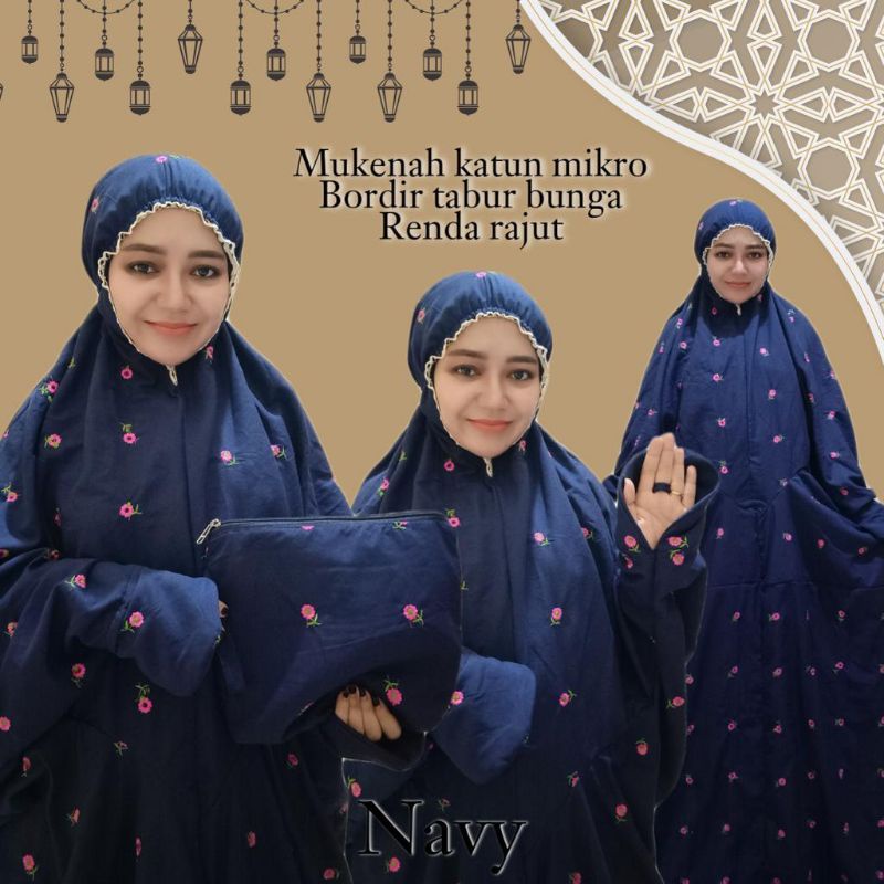 MUKENA TERUSAN/LAJURAN KATUN MIKRO BORDIR TABUR BUNGA