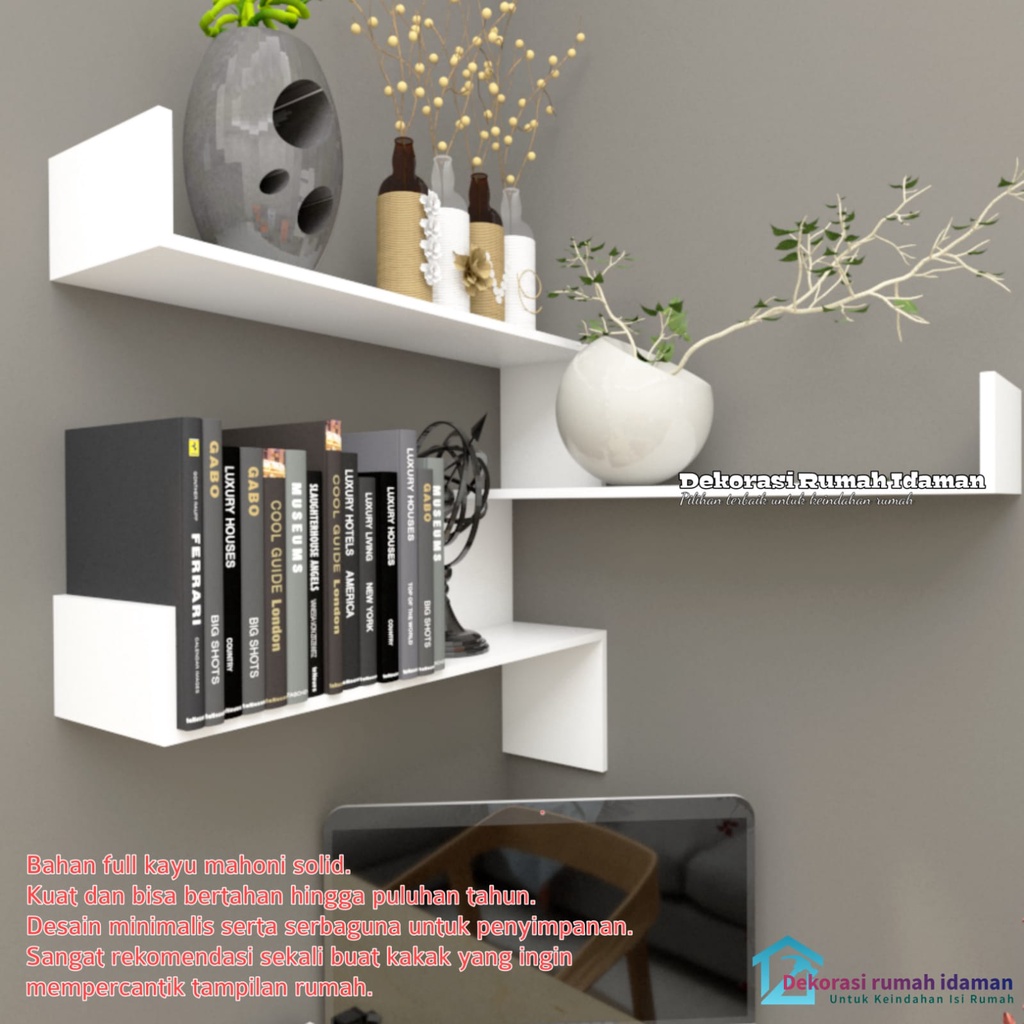 Rak Dinding Kayu Minimalis Ambalan Tempel Gantung Buku Kamar Susun Hiasan Dinding Kayu Bunga Buku Ra