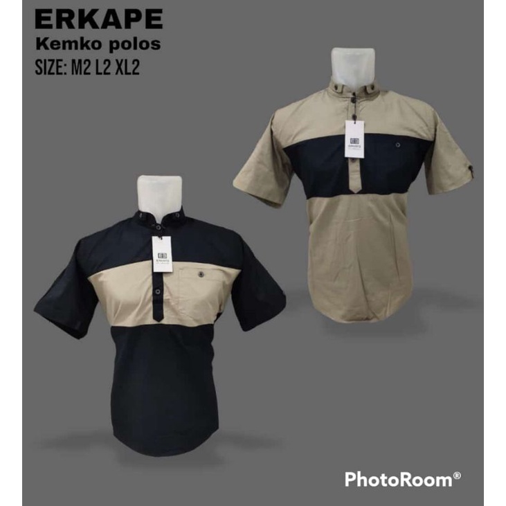 Kemeja Koko Lengan Pendek Dan Panjang Kemko Kurta Pria Merk Erkape Kancing tiga polos Baju Muslim Pria Premium Distro Ukuran M L XL
