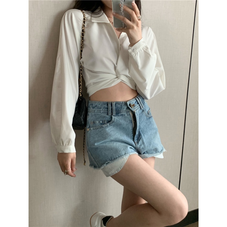 baju atasan wanita korean style/lengan panjang baju tunik atasan wanita kekinian import crop blouse