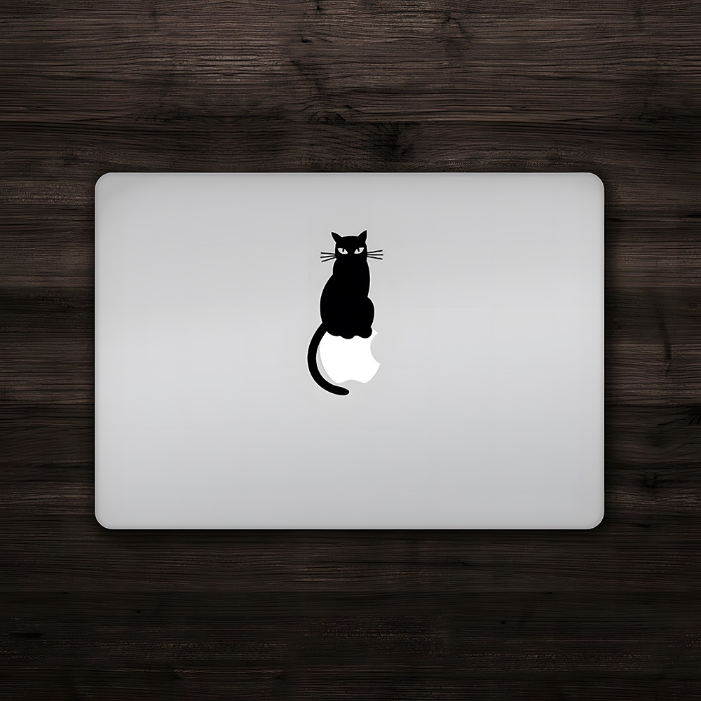Stiker Kucing Cat Sitting on Apple - Laptop Macbook Ipad Sticker