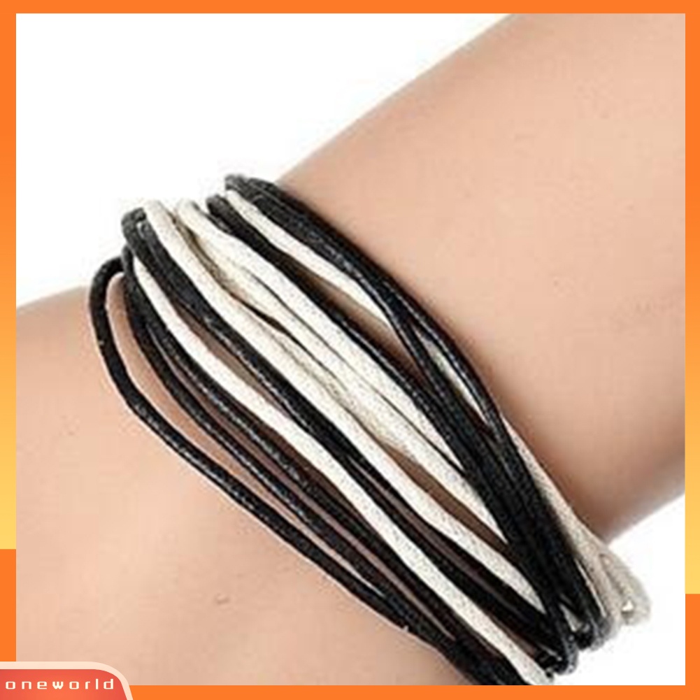 {oneworld} Fashion Pria Wanita Multilayer Gelang Tali Lilin Gaya Etnik Handmade Bangle Hadiah