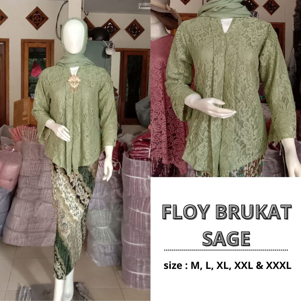 Jual Setelan Kebaya Wisuda Floy Brokat Sage Green Dan Aneka Warna Lain Nya Shopee Indonesia