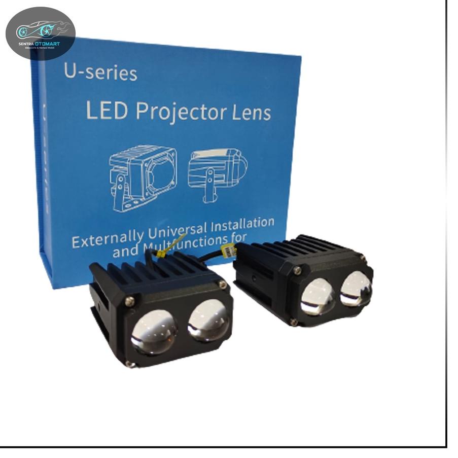 Depan1 Lampu Projie 2 Mata LED Cree Foglamp Tembak Sorot Dual Mini Projie U Series Dua Warna
