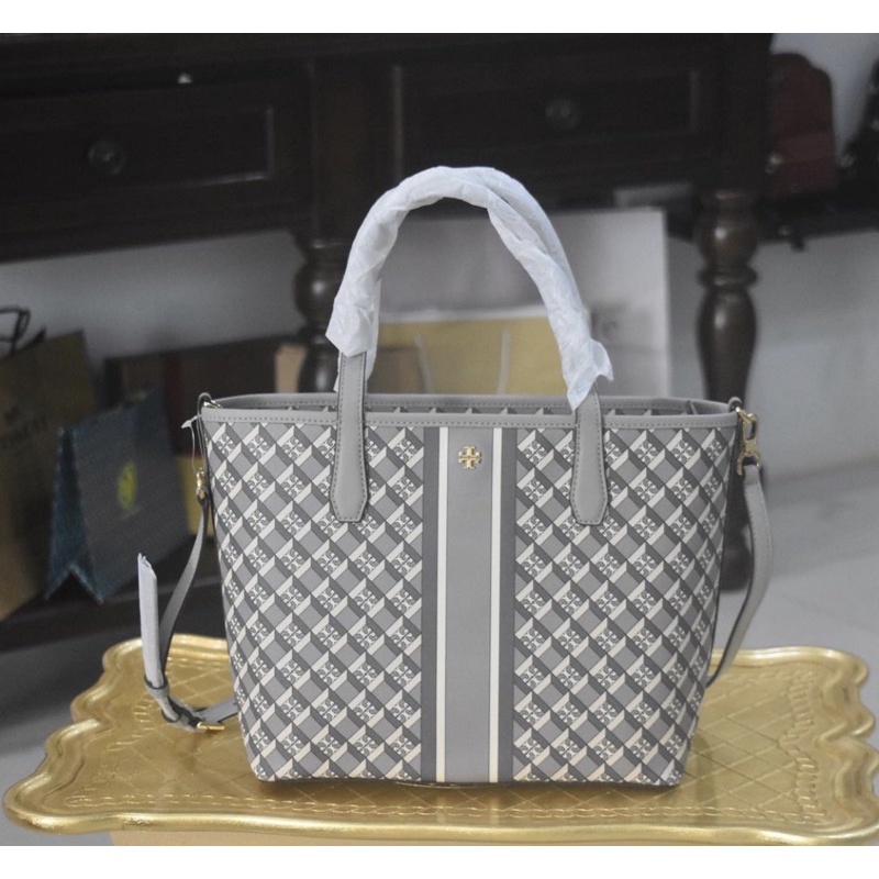 TB GEO LOGO MINI TOP TZIP TOTE GRAY GEO LOGO W