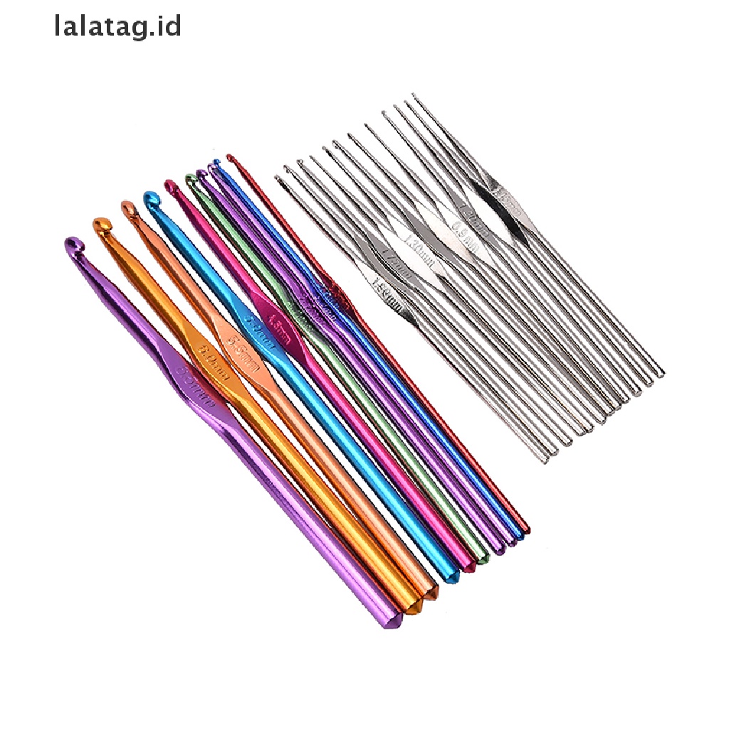 [lalatag] 22pcs Multicolour Aluminium Crochet Hook Knitg Set Benang Kerajinan Tenun, [ID]