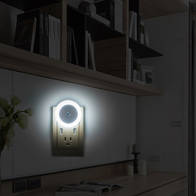 Us/eu Plug Round Light-sensitive Small Night Light/Saklar Otomatis Portabel Lampu Dinding Sangat Terang/Lampu Baca Darurat Asrama Rumah