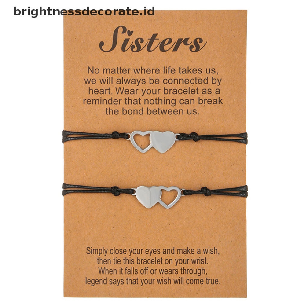 [Birth] 3pcs Gelang Kartu Adik Hati Yang Serasi/Stainless Steel Handmade Braided Charm Bracelet Bangle/Hadiah Perhiasan Persahabatan Untuk Gadis Wanita [ID]