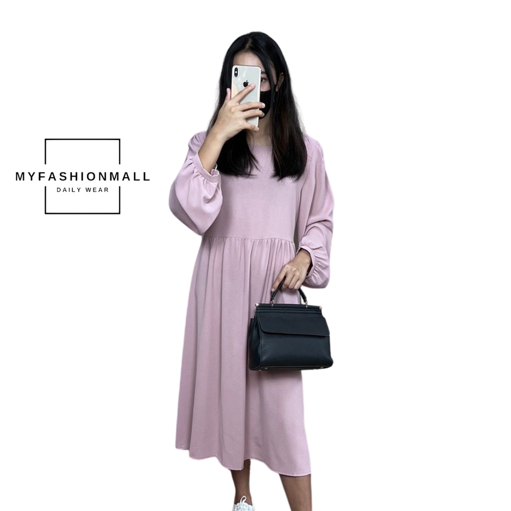Mira Dress Midi Dress Korean Polos Square Neck Bumil Muda Friendly
