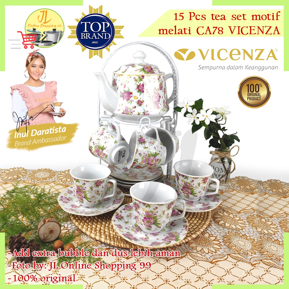 VICENZA Tea set porcelain motif CA-78 Melati / cangkit set + teko / gelas teh kopi + tatakan