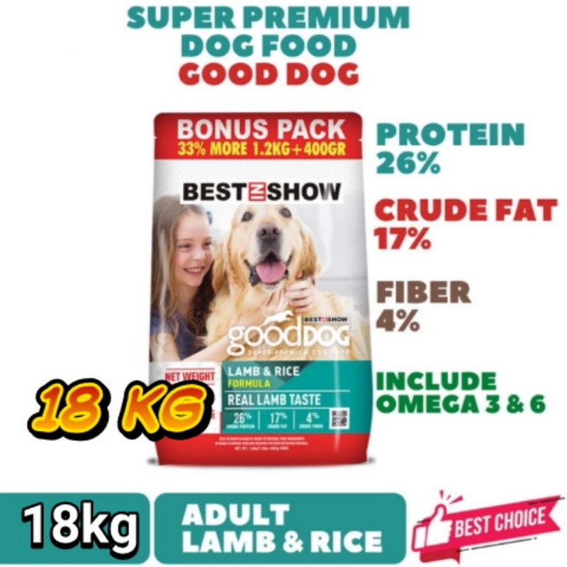 (Grab Gojek) best in show good dog lamb 18 kg - dog food adult lamb