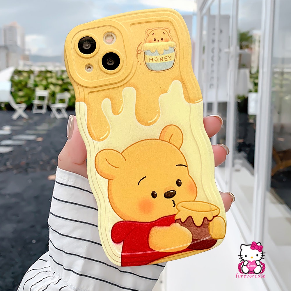 IPHONE Case Kompatibel Untuk Iphone11 13 12 14 Pro Max 7Plus XR X XS Max 6s 14 7 8 6 Plus SE 2020 Kartun Lucu Manyo Strawberry Bear Winnie The Pooh Lembut Tpu Wavy Edge Cover