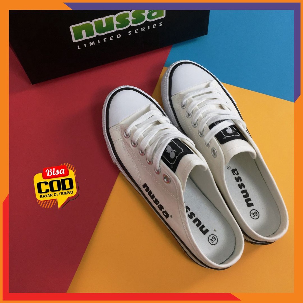 Sepatu Sandal Slop Wanita Remaja Dewasa Putih Premium Nussa Official Women 006 Spatu Sendal Selop Ca