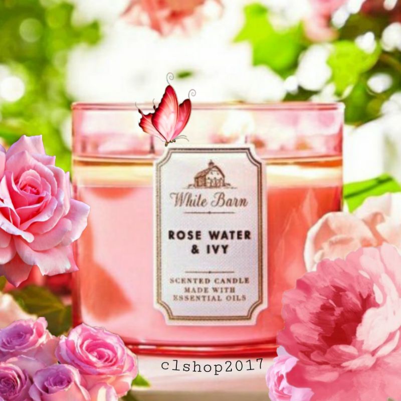 BATH &amp; BODY WORKS BBW ROSE WATER &amp; IVY 3-WICK SCENTED CANDLE 411 G LILIN WANGI 3 SUMBU UKURAN BESAR PENGHARUM RUANGAN ROSEWATER