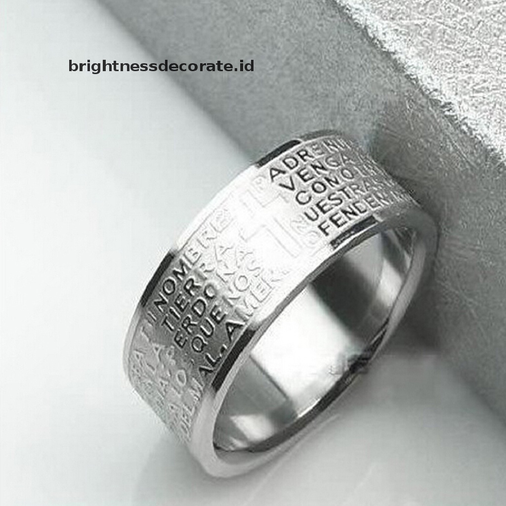 [Birth] 1pcs Cincin Silang Teks Alkitab Perhiasan Titanium steel Rings Untuk Wanita Pria [ID]