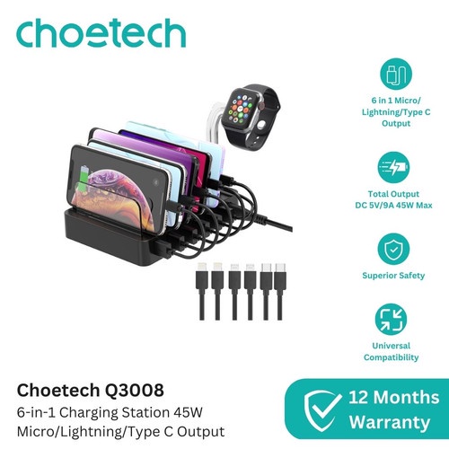 Charger Choetech 6-in-1 Charging Station QC 45W Micro/Lightning/Type C - Q3008