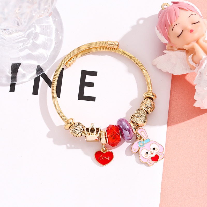 XiaoboACC Kartun Anime Cinta Kelinci Liontin Stainless Steel Adjustable Gelang