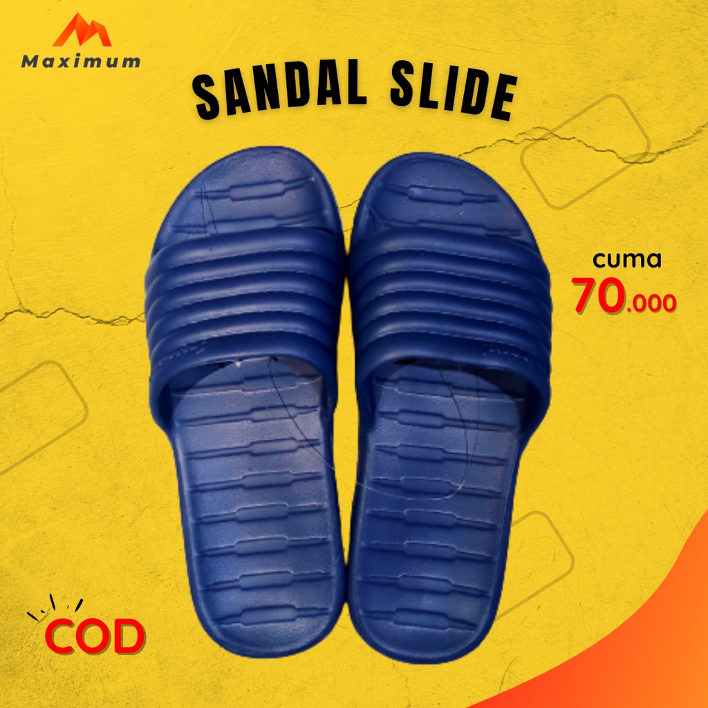 Sandal Slide Karet Polos Pria Casual/Sendal Slop Indomaret/Sandal Slide Biru Navy Terbaru
