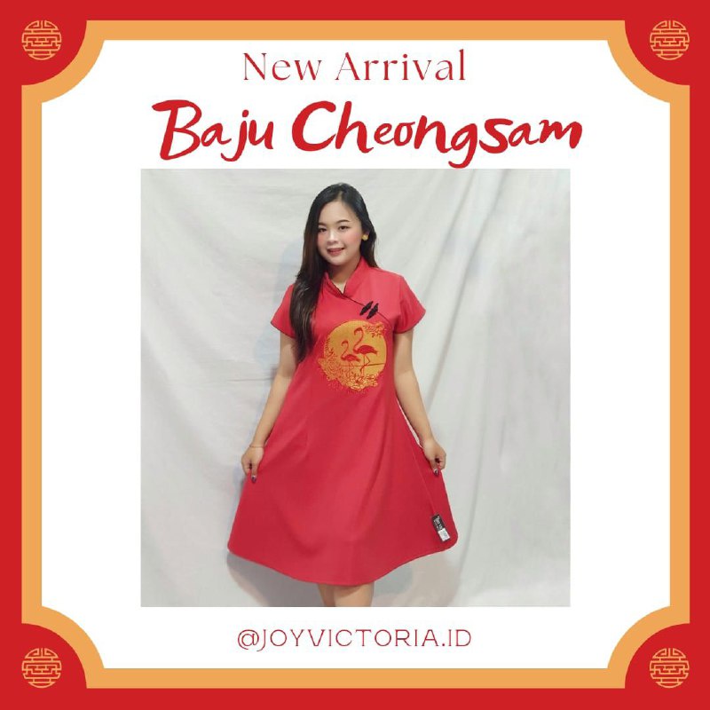 BAJU IMLEK - DRESS CHEONGSAM MERAH MOTIF MERAK CAMPUR - MOTIF POLOS