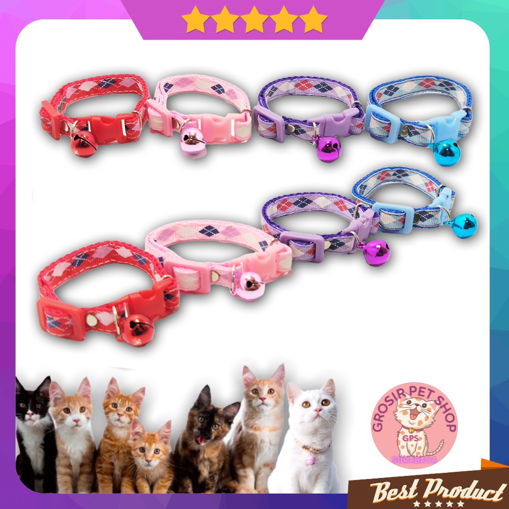 Kalung kucing anjing kelinci premium motif wajik liontin isi 1 14 mm ecer grosir aksesoris hewan peliharaan