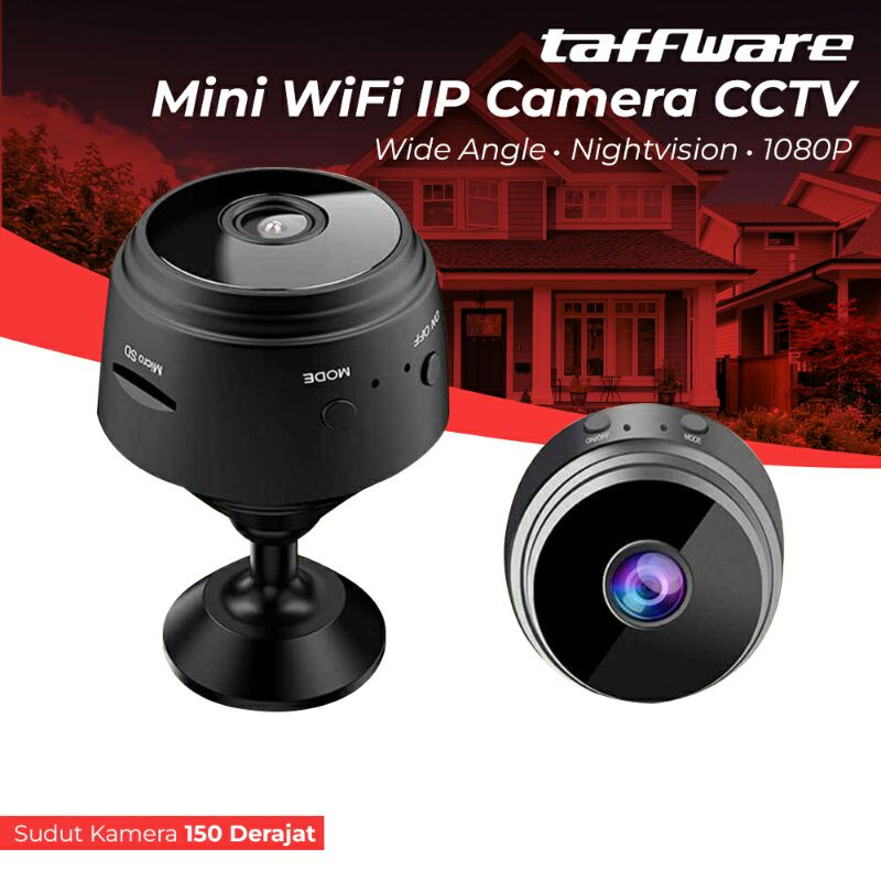 Mini Wifi IP Camera CCTV Wide Angle Nightvision 1080P a9nv Black