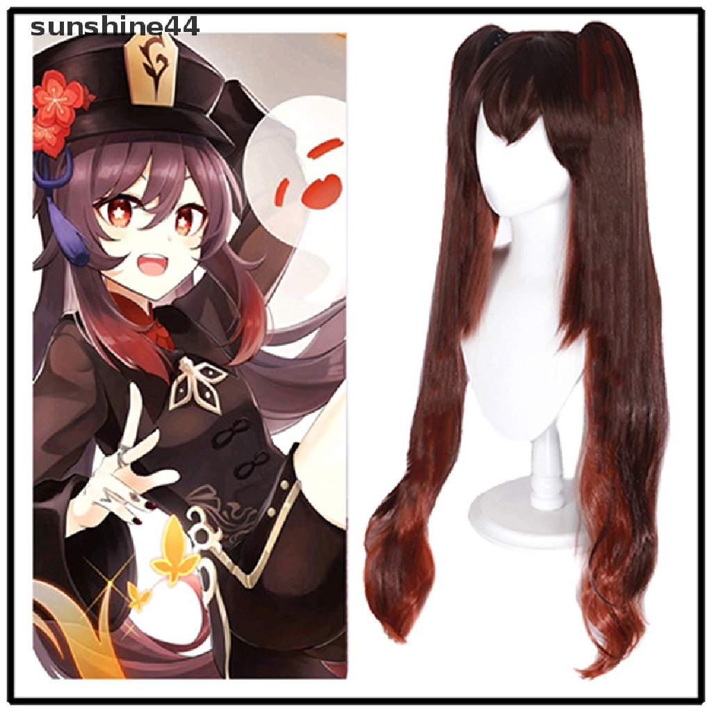 Wig Cosplay Sunshine Genshin Impact Hutao Anime Game Hu Tao Properti Kostum Gaya Cina.