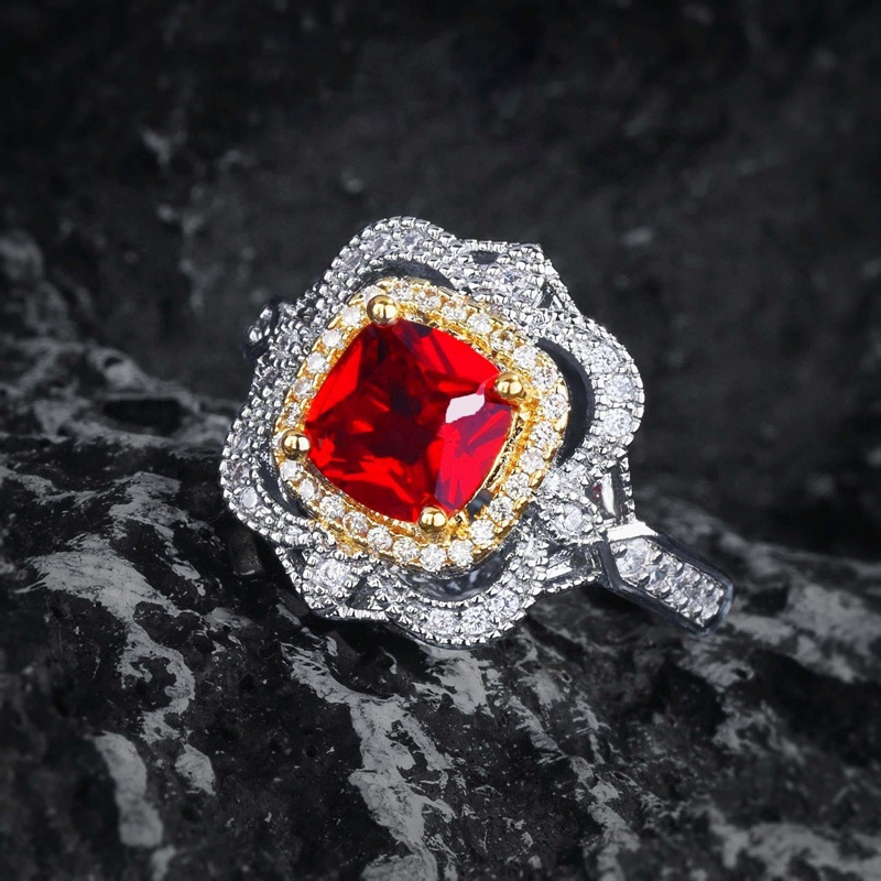 Itali Retro Perhiasan Mewah Simulasi Mozambik Merpati Darah Merah Ruby Cincin Desain Pasangan Cincin Warna Perak Tembaga Untuk Wanita