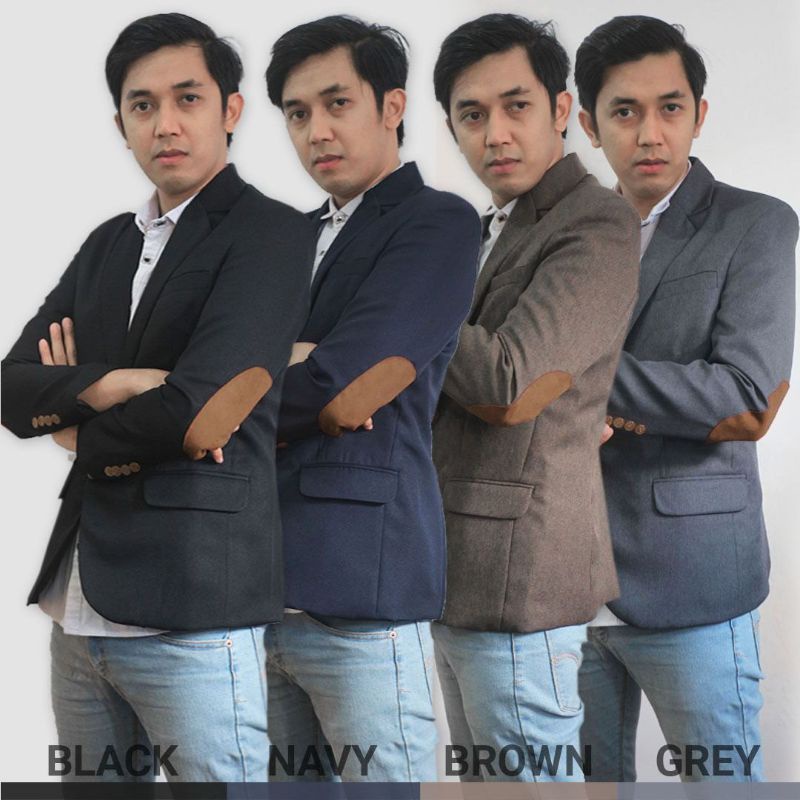 Blazer Pria Elbow Hitam Navy Grey Coklat